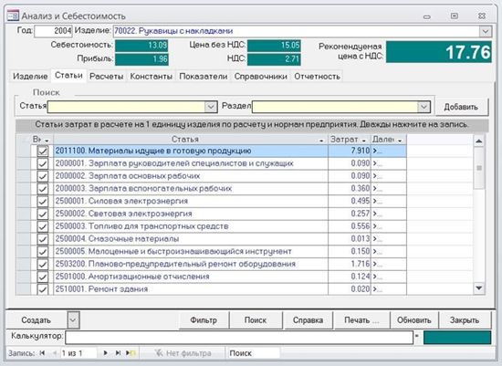 Изображение Анализ и себестоимость